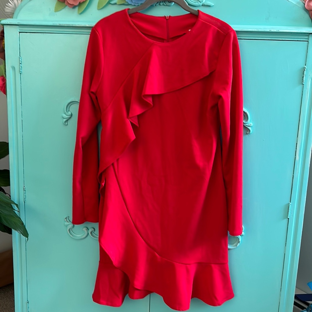 Chic Red Ruffle Midi Dress